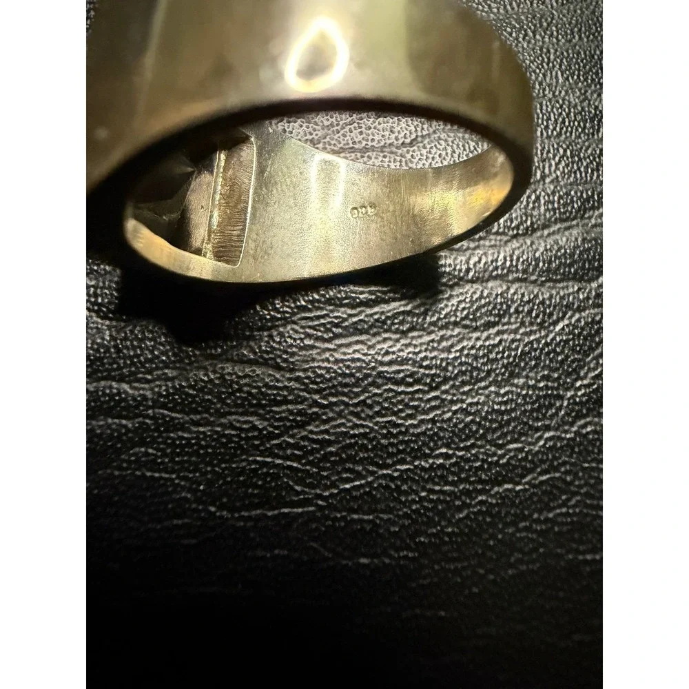 Vintage 925 Sterling Silver Gold Tone Smoky Quartz Rectangular Signet Ring Mens